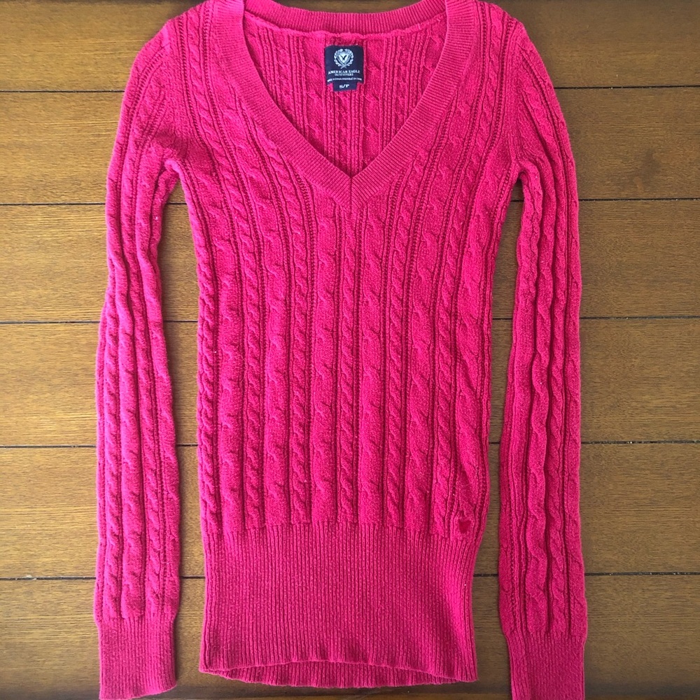 American Eagle Pink Cableknit Sweater